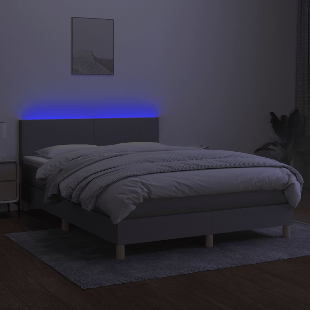 világosszürke szövet rugós és LED-es ágy matraccal 140x200 cm