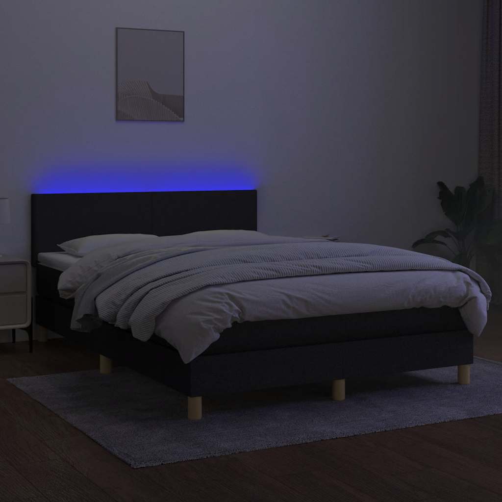 fekete szövet rugós és LED-es ágy matraccal 140x200 cm
