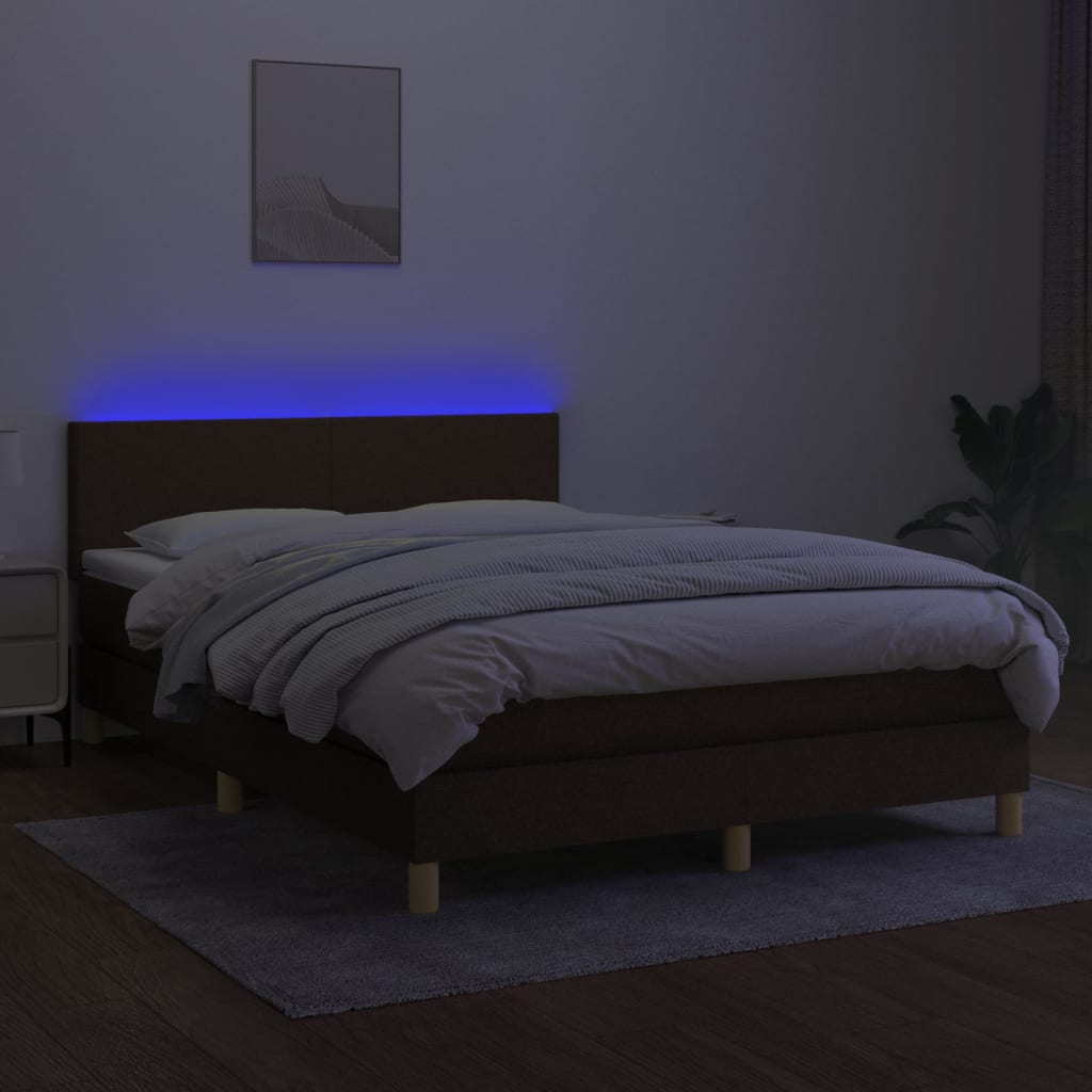 barna szövet rugós és LED-es ágy matraccal 140x200 cm