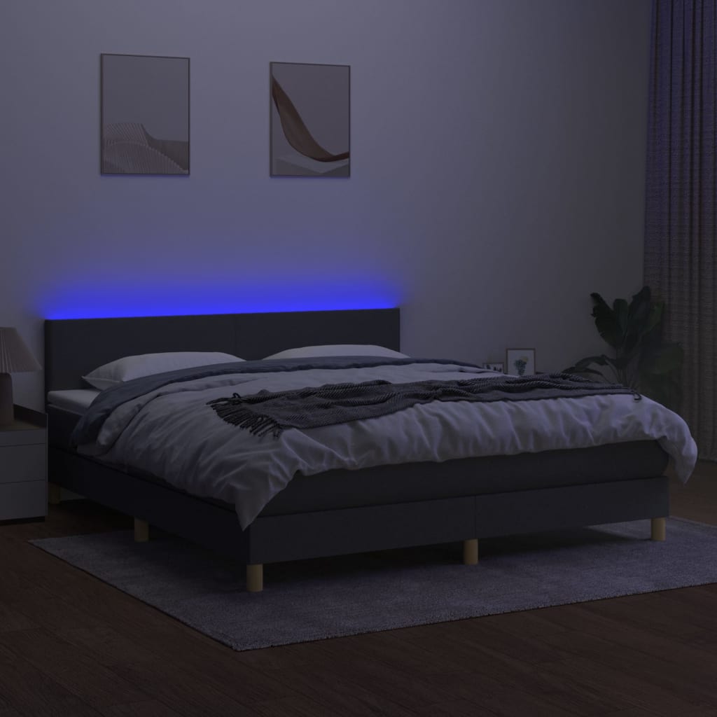 sötétszürke szövet rugós és LED-es ágy matraccal 160x200 cm