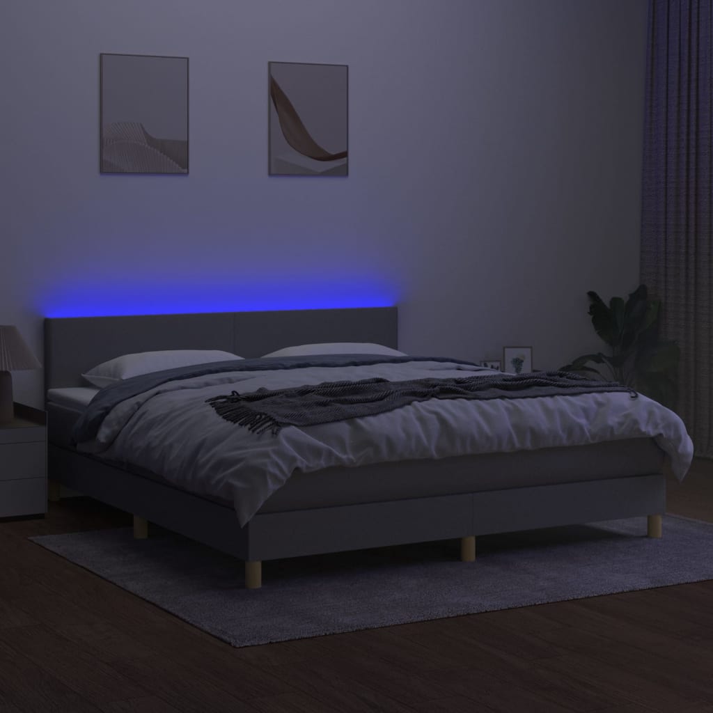 világosszürke szövet rugós és LED-es ágy matraccal 160x200 cm