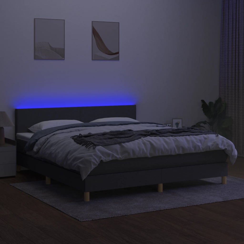 sötétszürke szövet rugós és LED-es ágy matraccal 180 x 200 cm