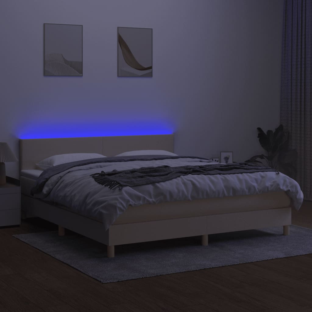 krémszínű szövet rugós és LED-es ágy matraccal 180 x 200 cm