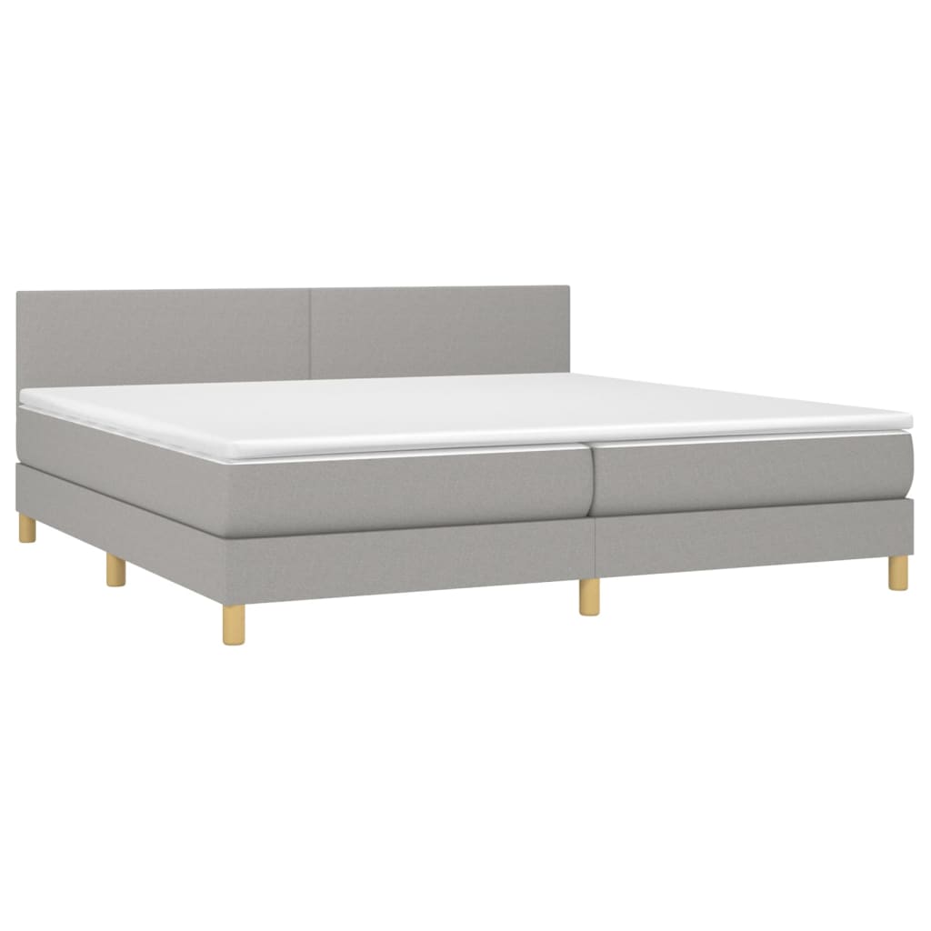 világosszürke szövet rugós és LED-es ágy matraccal 200x200 cm