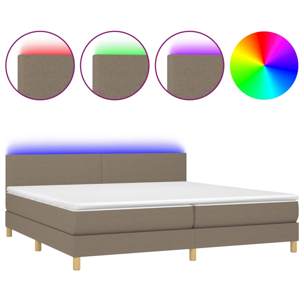 tópszínű szövet rugós és LED-es ágy matraccal 200 x 200 cm