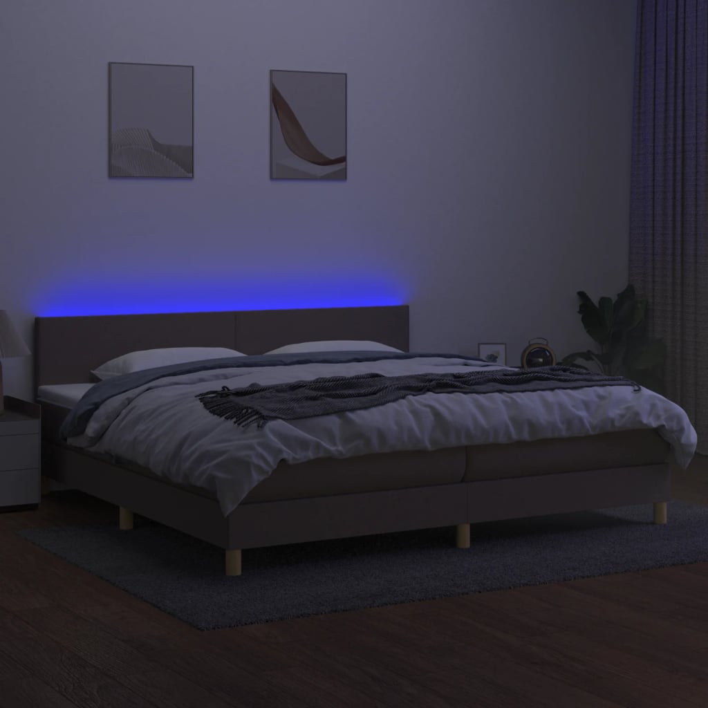 tópszínű szövet rugós és LED-es ágy matraccal 200 x 200 cm