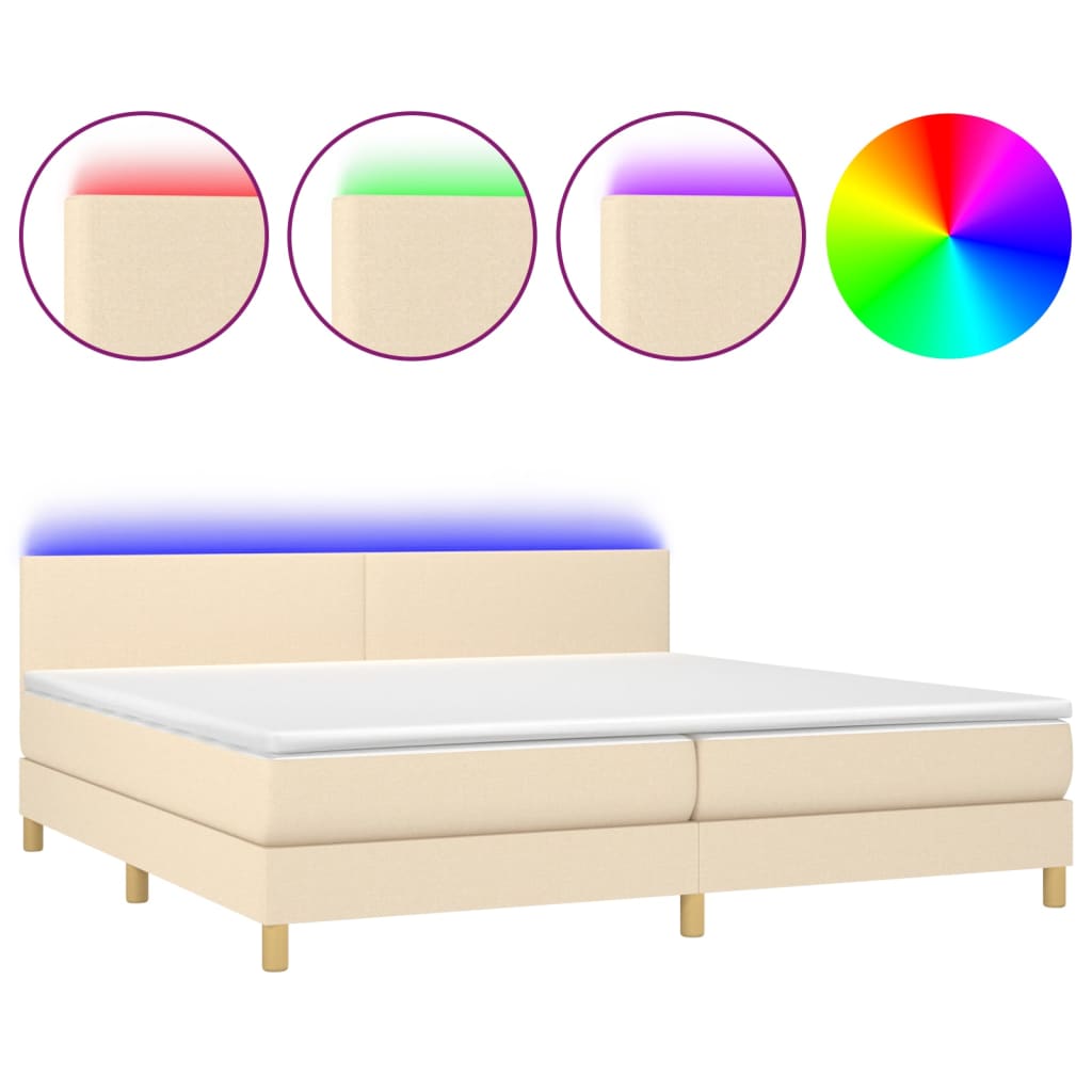 krémszínű szövet rugós és LED-es ágy matraccal 200 x 200 cm