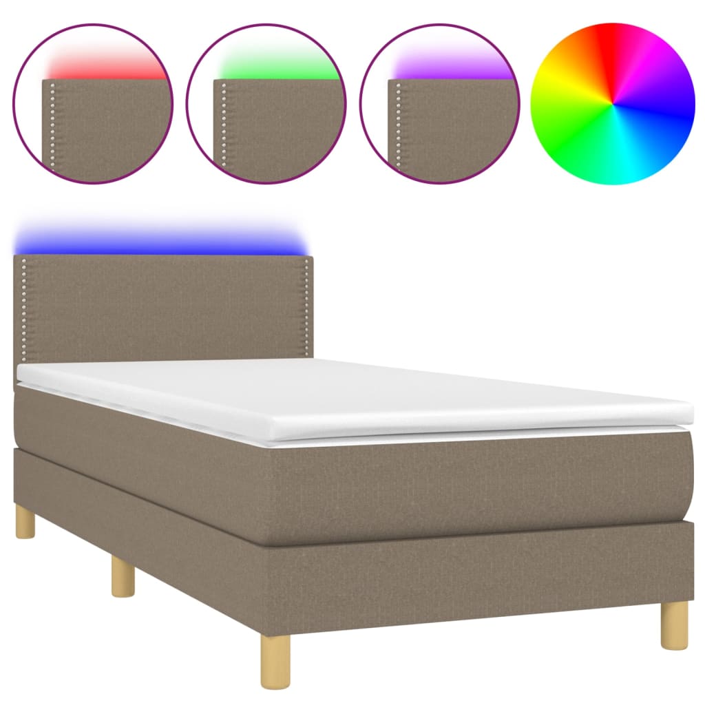 tópszínű szövet rugós és LED-es ágy matraccal 90x190 cm