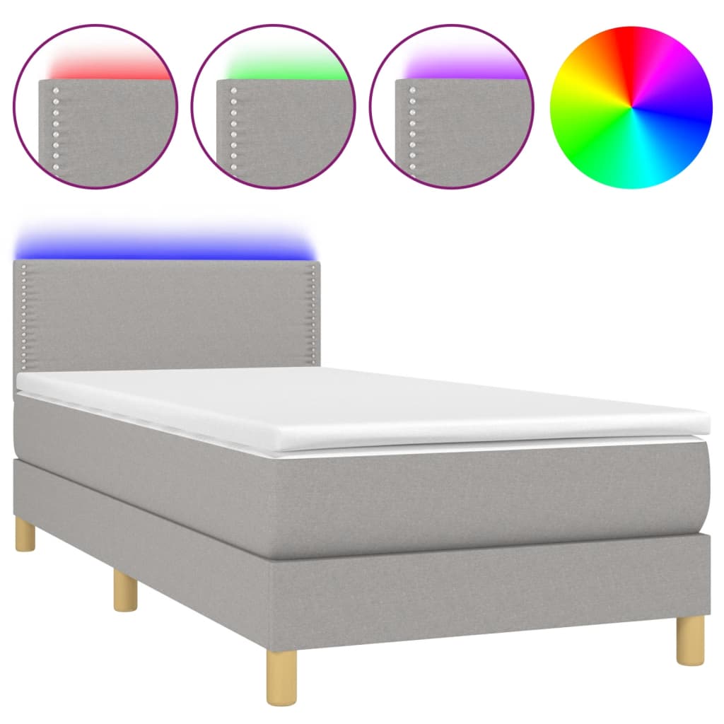 világosszürke szövet rugós és LED-es ágy matraccal 100x200 cm