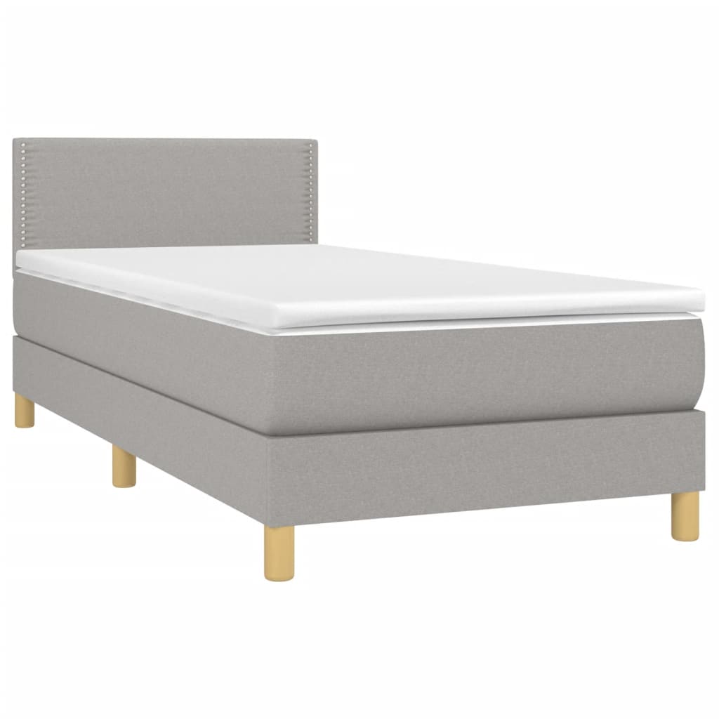 világosszürke szövet rugós és LED-es ágy matraccal 100x200 cm