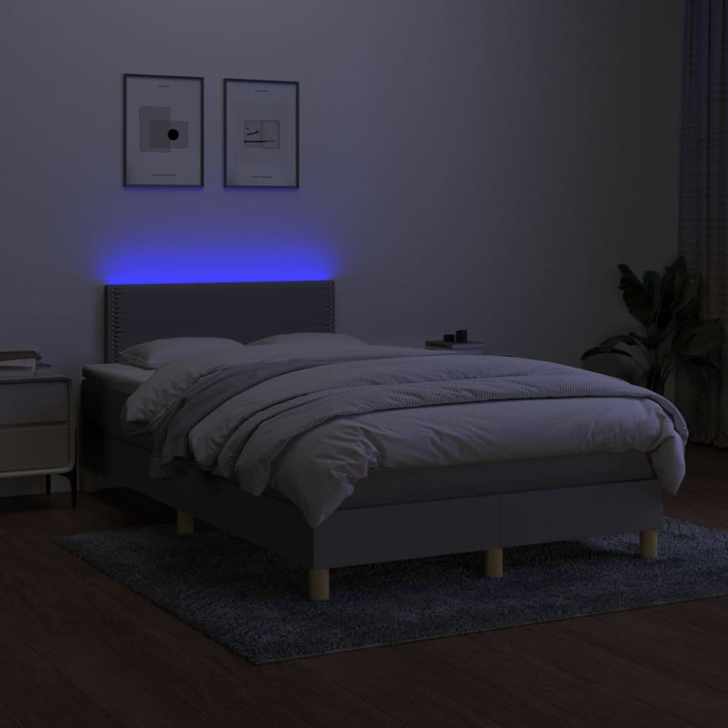 világosszürke szövet rugós és LED-es ágy matraccal 120 x 200 cm