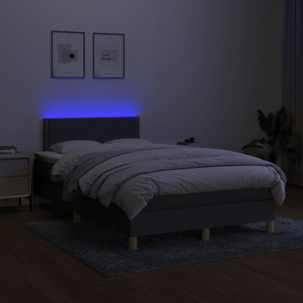 sötétszürke szövet rugós és LED-es ágy matraccal 120 x 200 cm