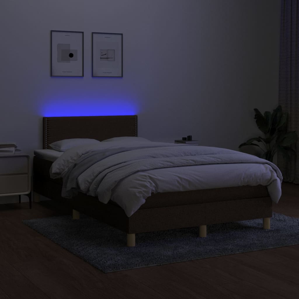 barna szövet rugós és LED-es ágy matraccal 120 x 200 cm