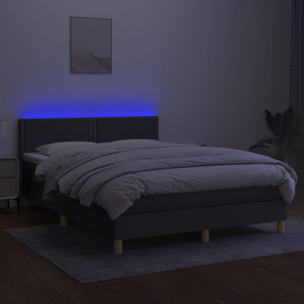 sötétszürke szövet rugós és LED-es ágy matraccal 140x190 cm