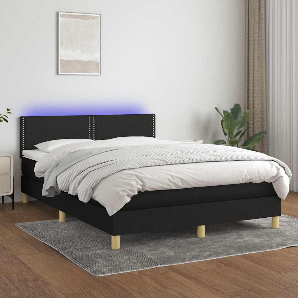 fekete szövet rugós és LED-es ágy matraccal 140x200 cm