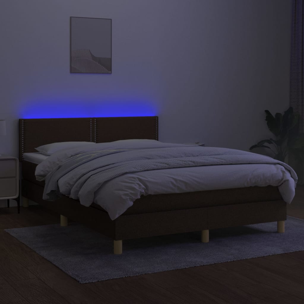 barna szövet rugós és LED-es ágy matraccal 140x200 cm