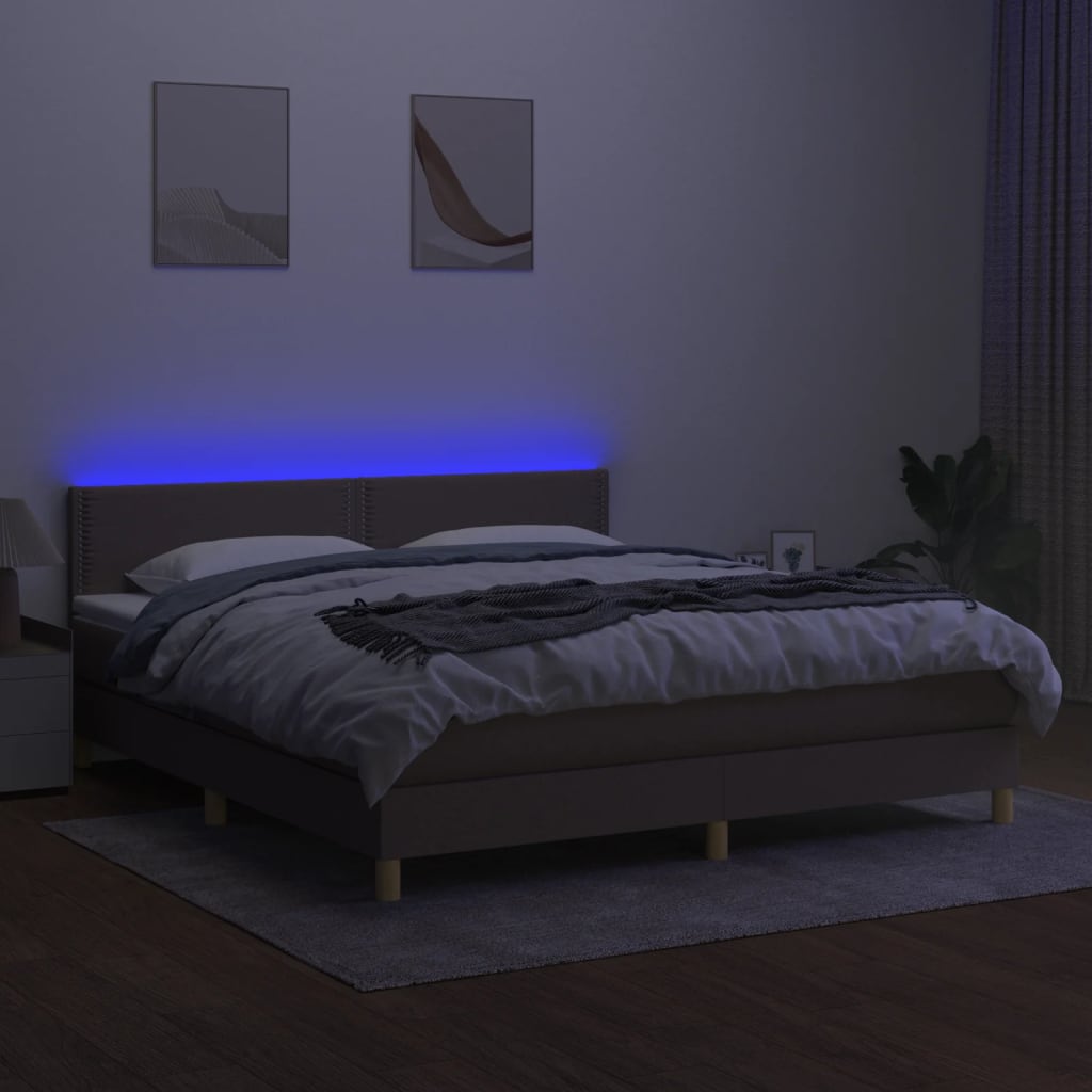 tópszínű szövet rugós és LED-es ágy matraccal 180 x 200 cm