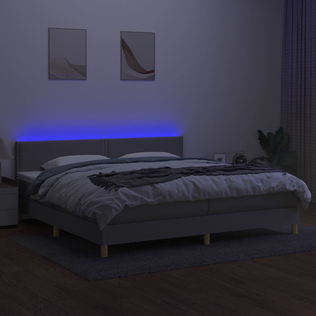 világosszürke szövet rugós és LED-es ágy matraccal 200x200 cm