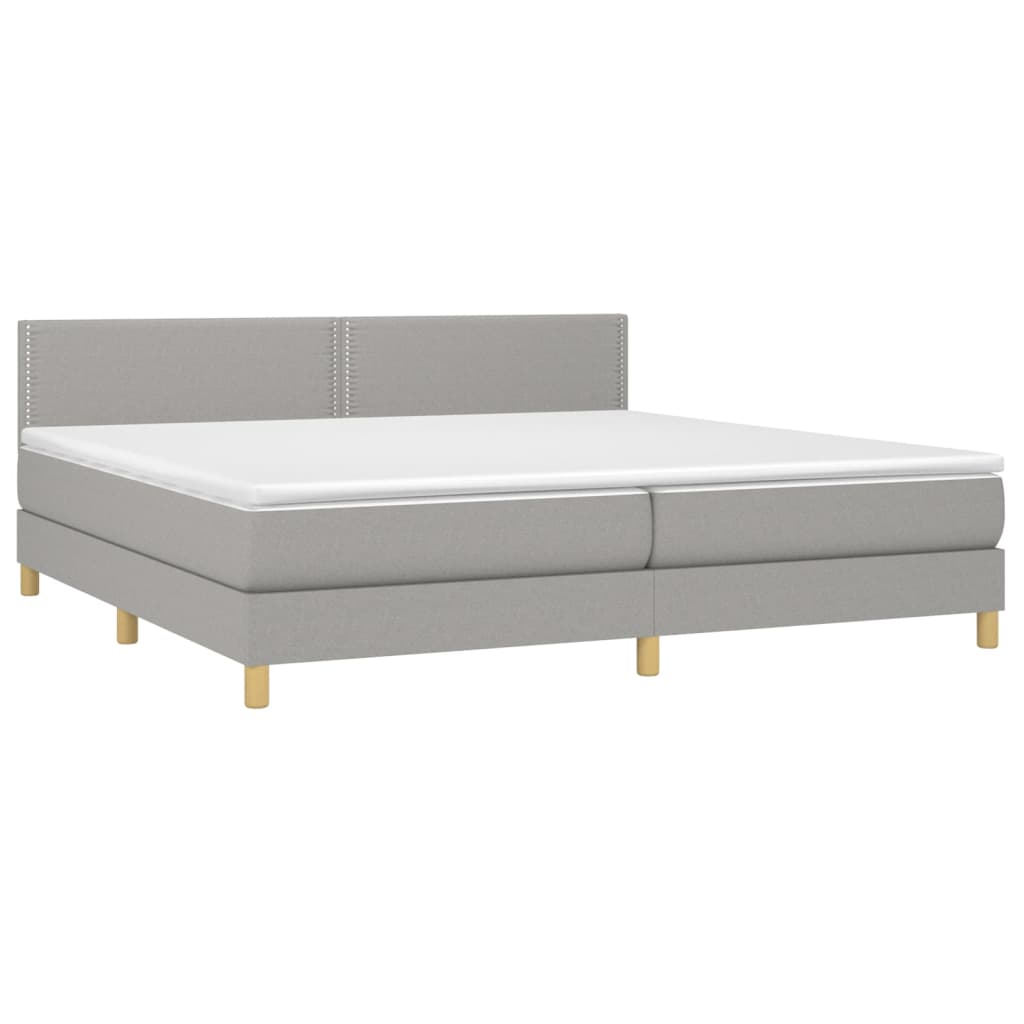világosszürke szövet rugós és LED-es ágy matraccal 200x200 cm