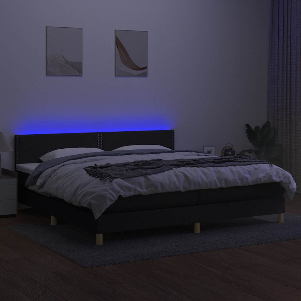 fekete szövet rugós és LED-es ágy matraccal 200x200 cm
