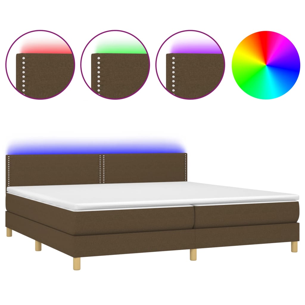 barna szövet rugós és LED-es ágy matraccal 200x200 cm