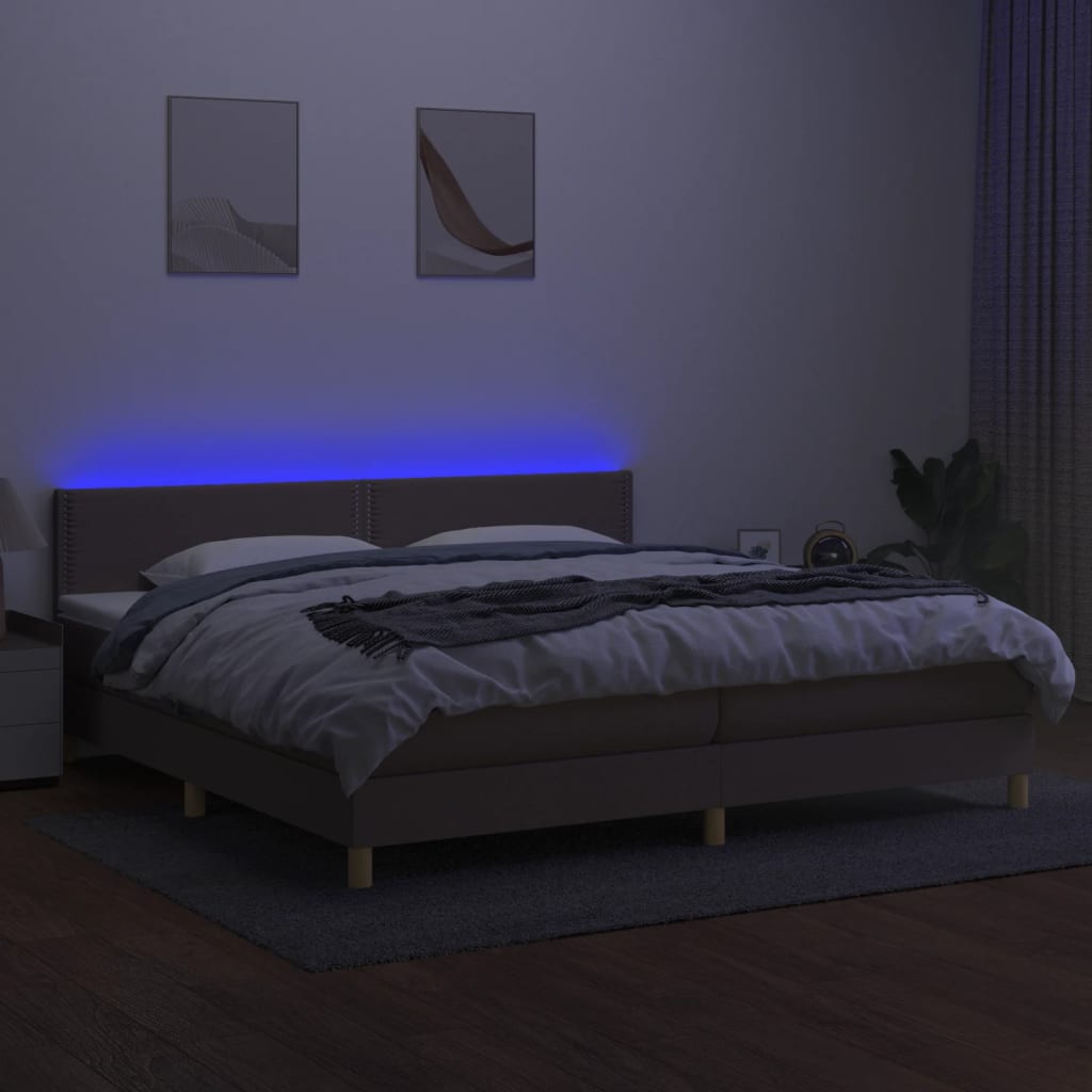 tópszínű szövet rugós és LED-es ágy matraccal 200 x 200 cm