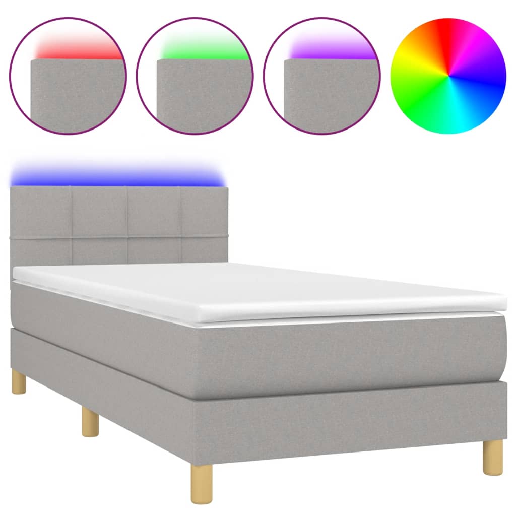 világosszürke szövet rugós és LED-es ágy matraccal 80 x 200 cm