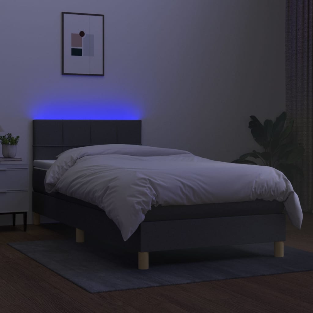 sötétszürke szövet rugós és LED-es ágy matraccal 80 x 200 cm