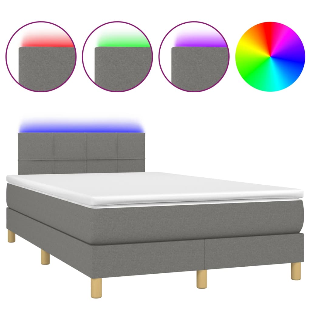 sötétszürke szövet rugós és LED-es ágy matraccal 120 x 200 cm
