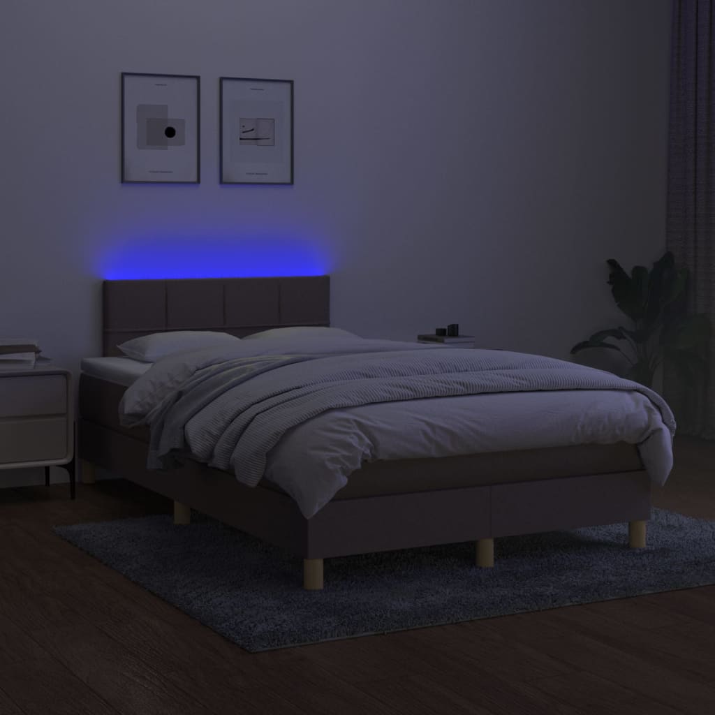 tópszínű szövet rugós és LED-es ágy matraccal 120 x 200 cm