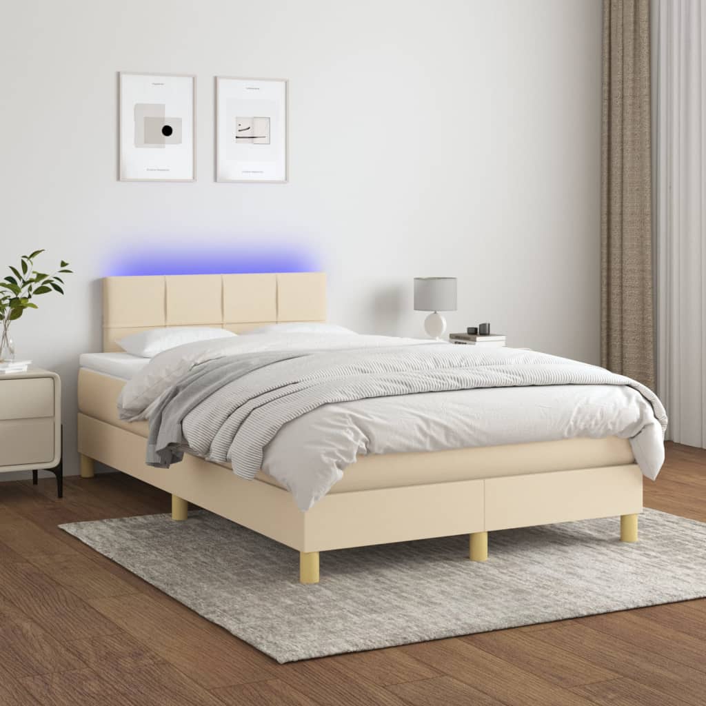 krémszínű szövet rugós és LED-es ágy matraccal 120 x 200 cm