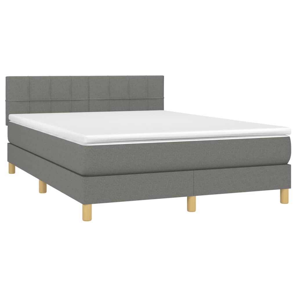 sötétszürke szövet rugós és LED-es ágy matraccal 140x190 cm