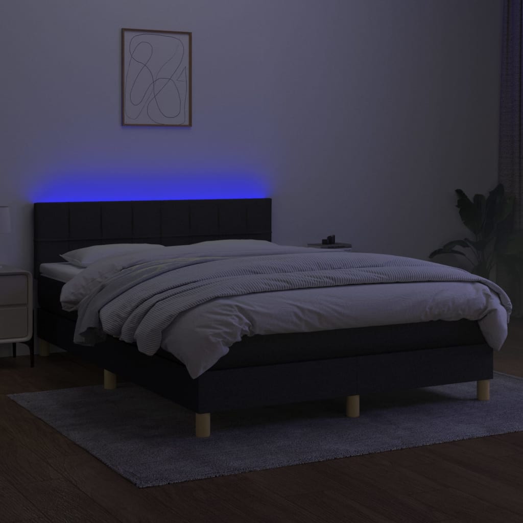 fekete szövet rugós és LED-es ágy matraccal 140x190 cm