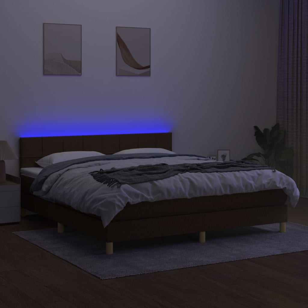 barna szövet rugós és LED-es ágy matraccal 160x200 cm