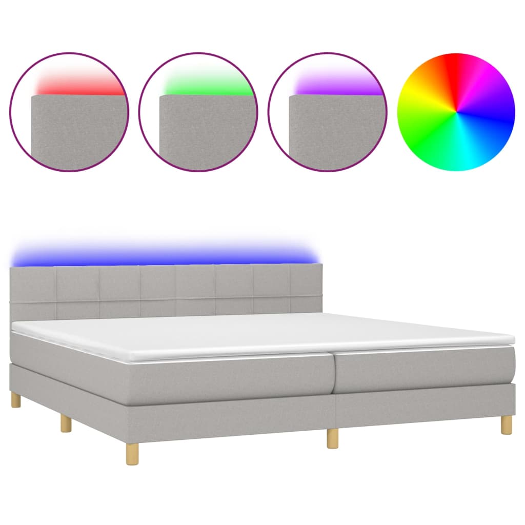 világosszürke szövet rugós és LED-es ágy matraccal 200x200 cm