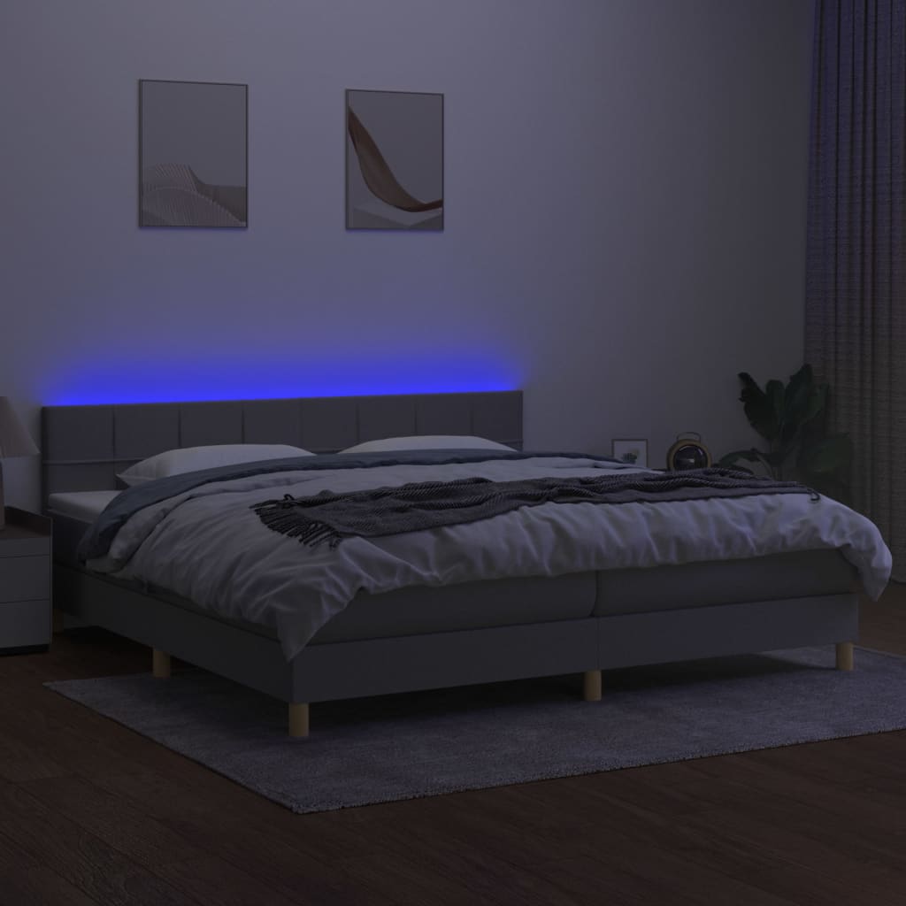 világosszürke szövet rugós és LED-es ágy matraccal 200x200 cm