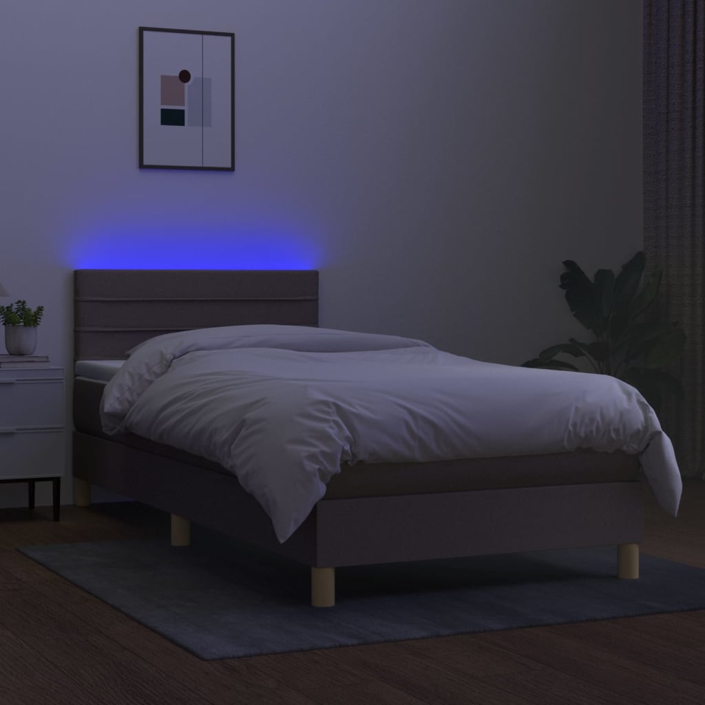 tópszínű szövet rugós és LED-es ágy matraccal 80 x 200 cm