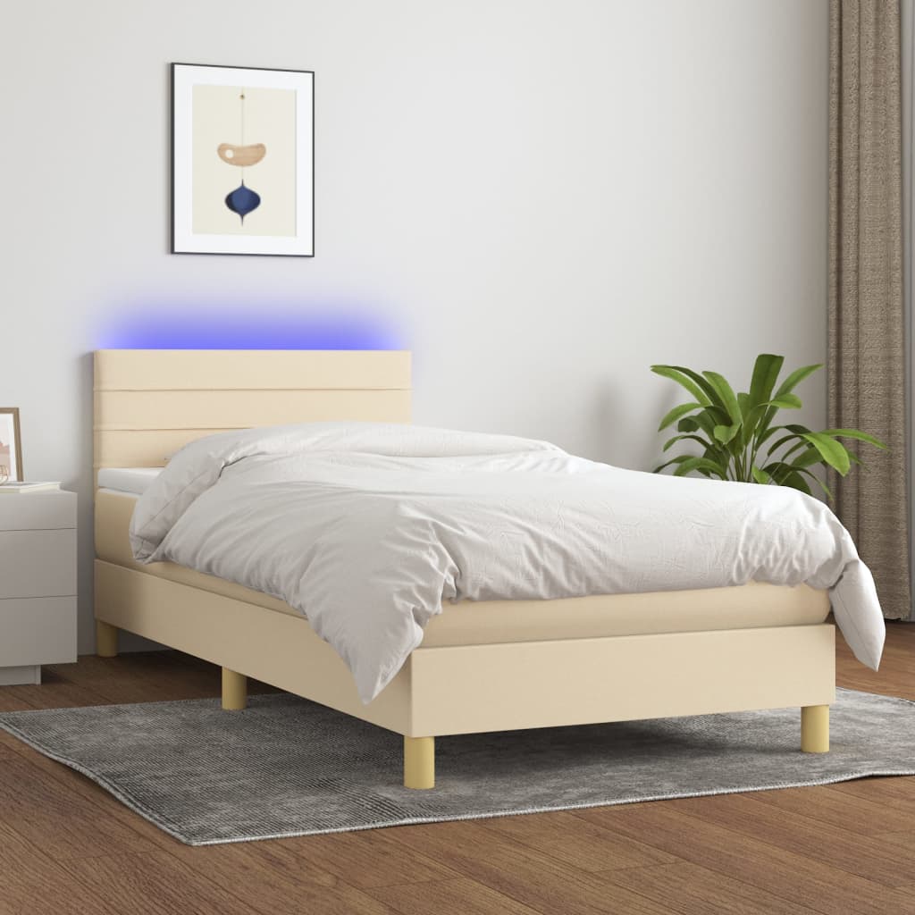 krémszínű szövet rugós és LED-es ágy matraccal 80 x 200 cm