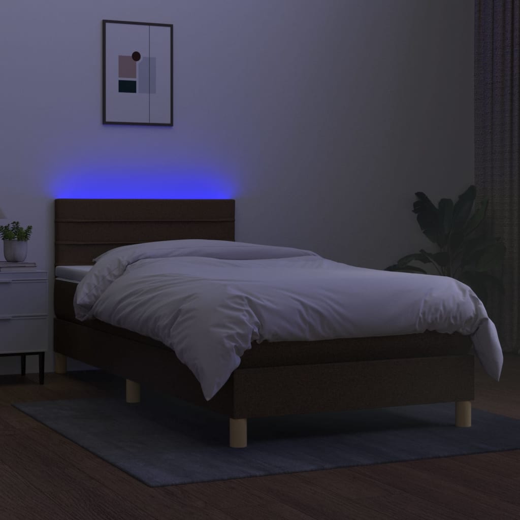 barna szövet rugós és LED-es ágy matraccal 90x200 cm