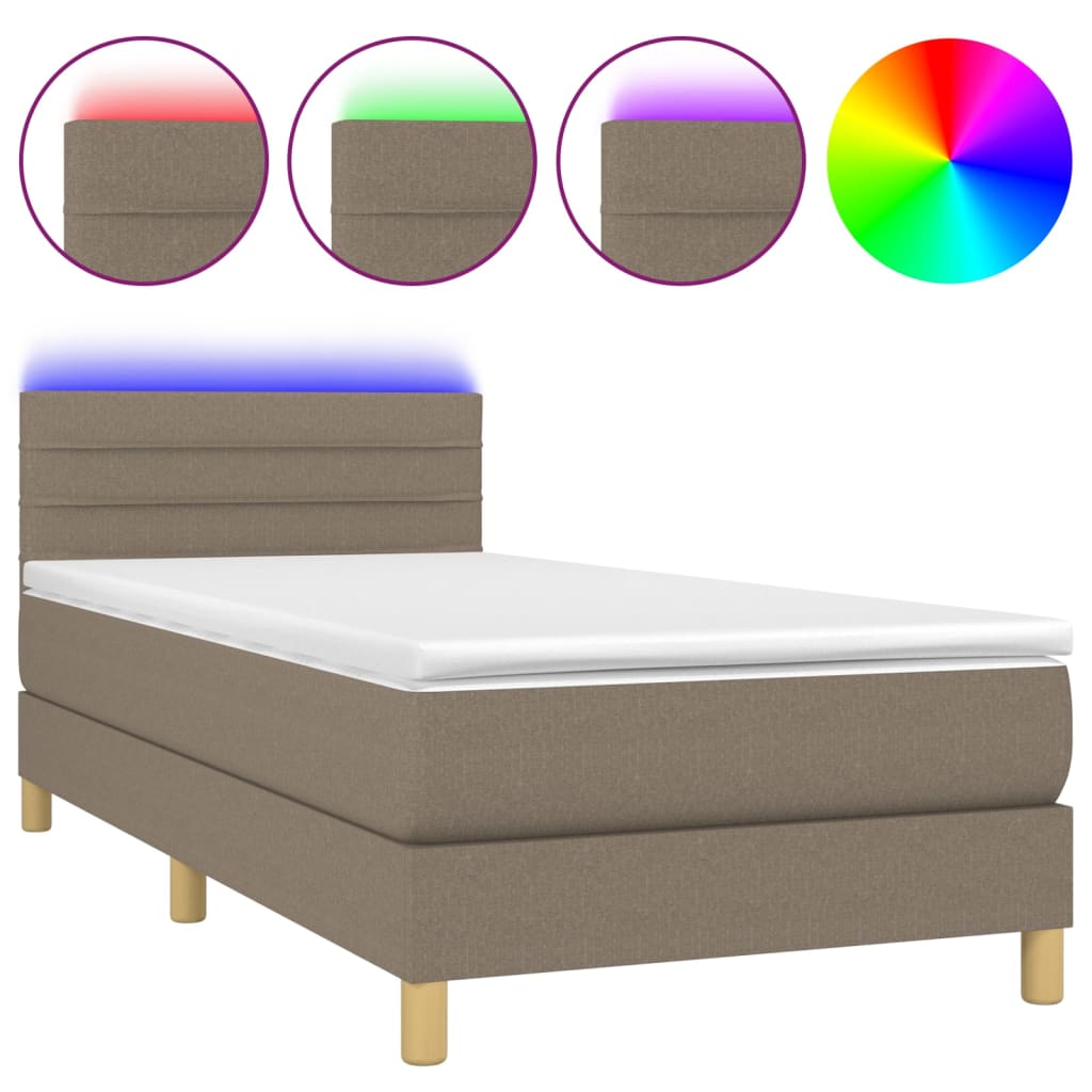 tópszínű szövet rugós és LED-es ágy matraccal 90x200 cm