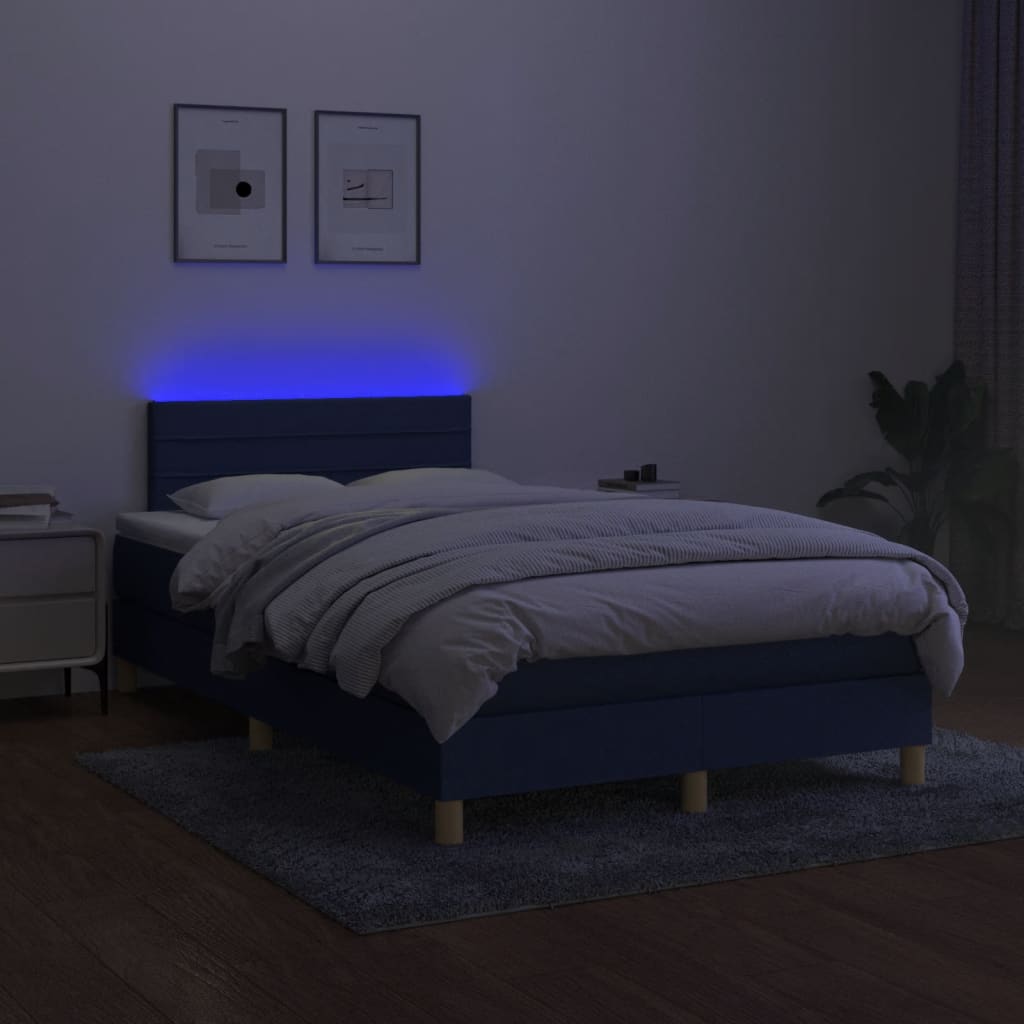 kék szövet rugós és LED-es ágy matraccal 120 x 200 cm