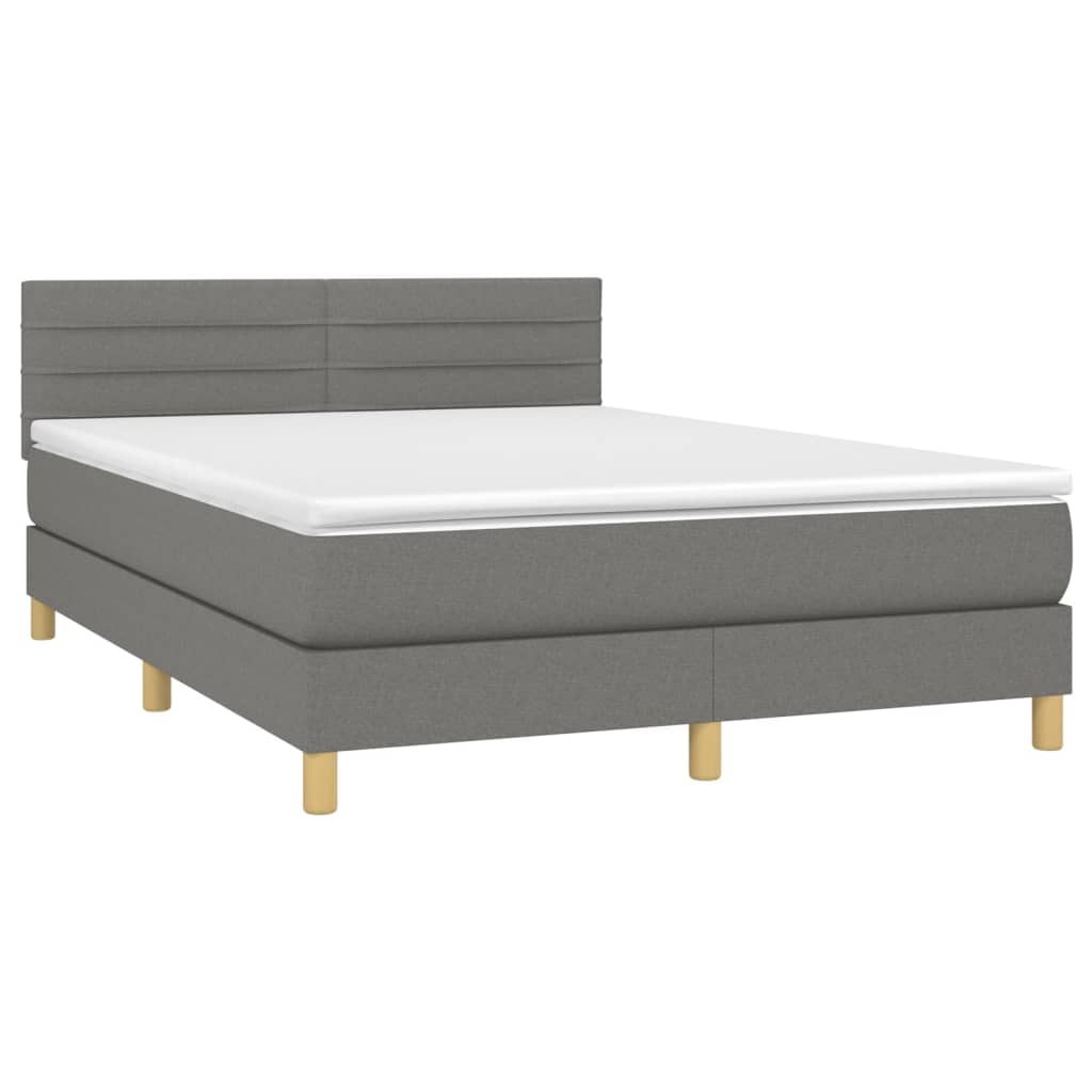 sötétszürke szövet rugós és LED-es ágy matraccal 140x190 cm