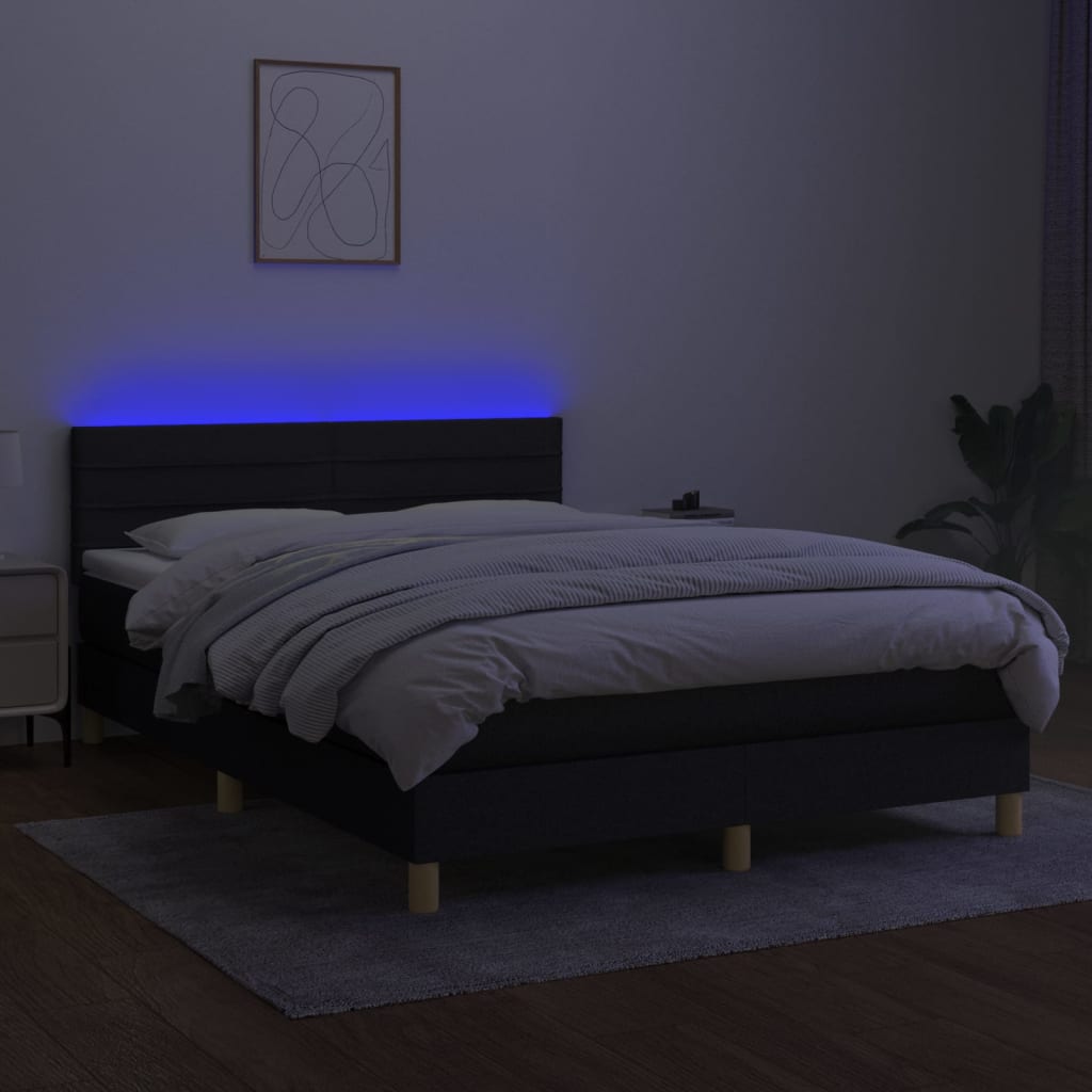 fekete szövet rugós és LED-es ágy matraccal 140x200 cm
