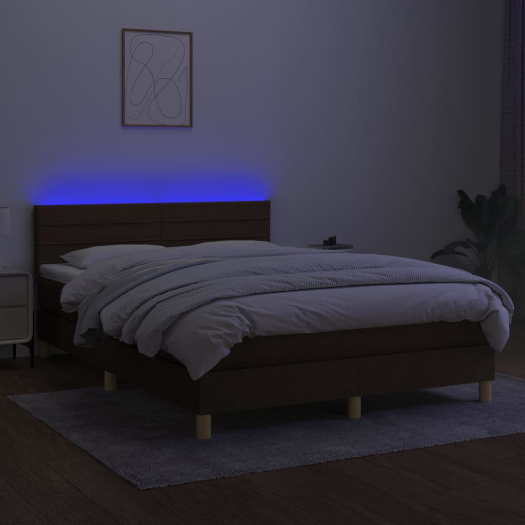 barna szövet rugós és LED-es ágy matraccal 140x200 cm