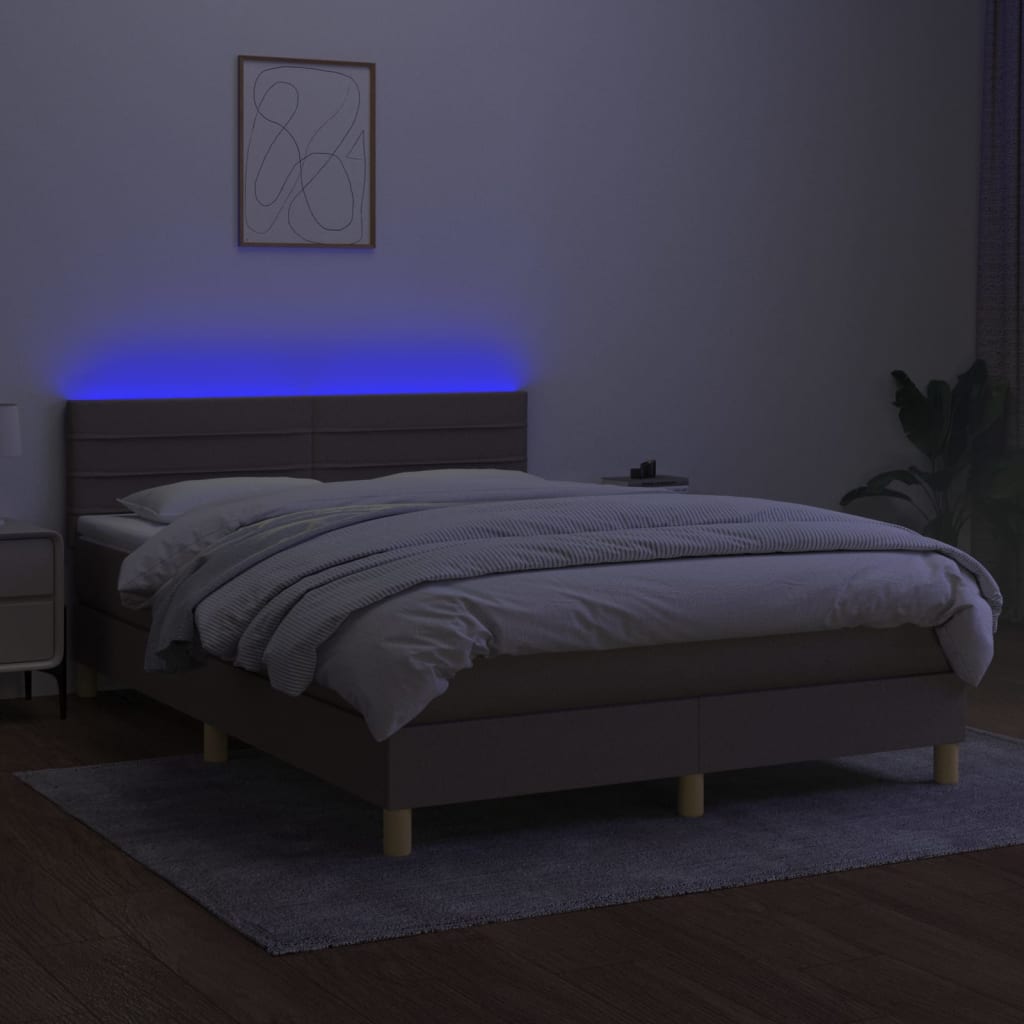tópszínű szövet rugós és LED-es ágy matraccal 140x200 cm