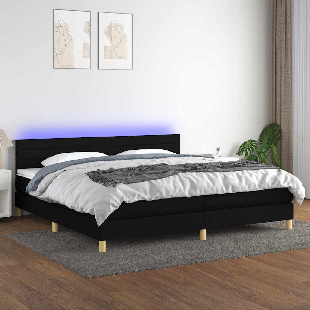 fekete szövet rugós és LED-es ágy matraccal 200x200 cm