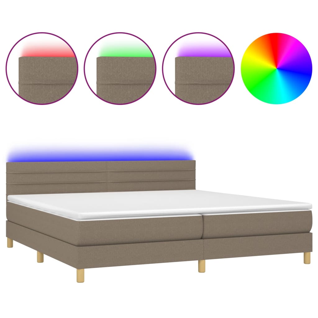 tópszínű szövet rugós és LED-es ágy matraccal 200 x 200 cm