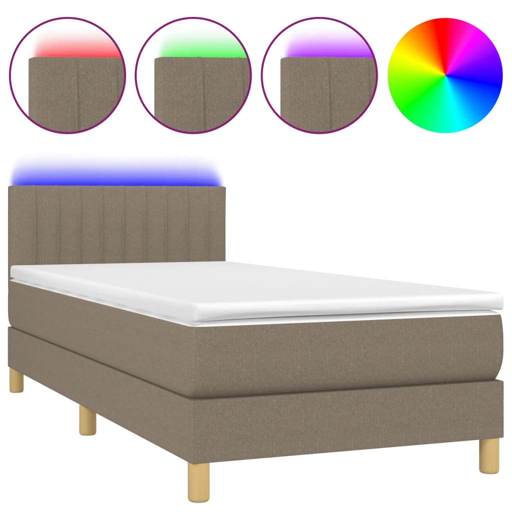 tópszínű szövet rugós és LED-es ágy matraccal 90x190 cm