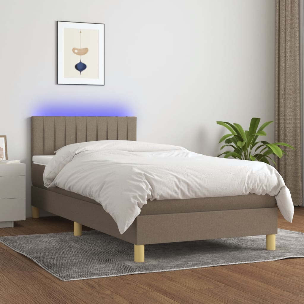 tópszínű szövet rugós és LED-es ágy matraccal 90x190 cm