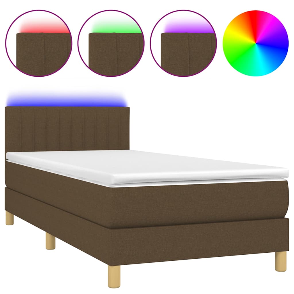 barna szövet rugós és LED-es ágy matraccal 90x200 cm